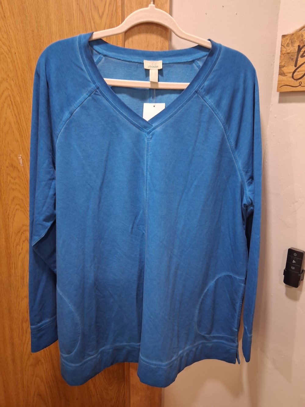 LOGO by Lori Goldstein Relaxed V-Neck Pullover in Bright Blue